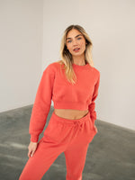 Off-Duty Cropped Sweatshirt - Hot Coral