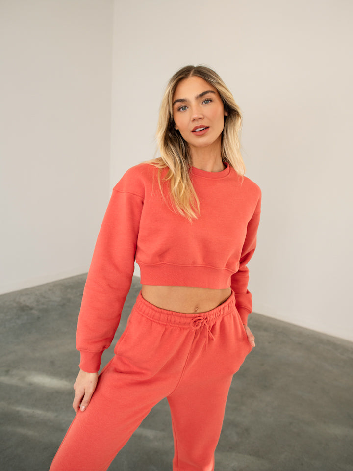 Off-Duty Cropped Sweatshirt - Hot Coral