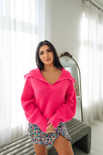 Pop of Color Cropped Sweater - Hot Pink