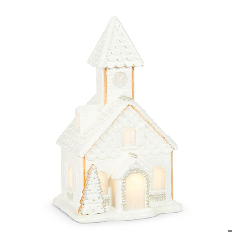 16.5" White Church with Pearls