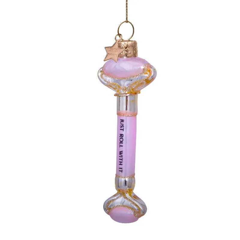 Pink Opal  Beauty Roller Ornament | Hand Painted Mouth Blown Glass