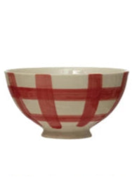 Hand-Painted Stoneware Latte Bowl | Red and White