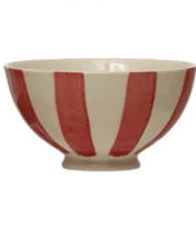 Hand-Painted Stoneware Latte Bowl | Red and White
