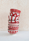 Hand-Painted Stoneware Latte Bowl | Red and White