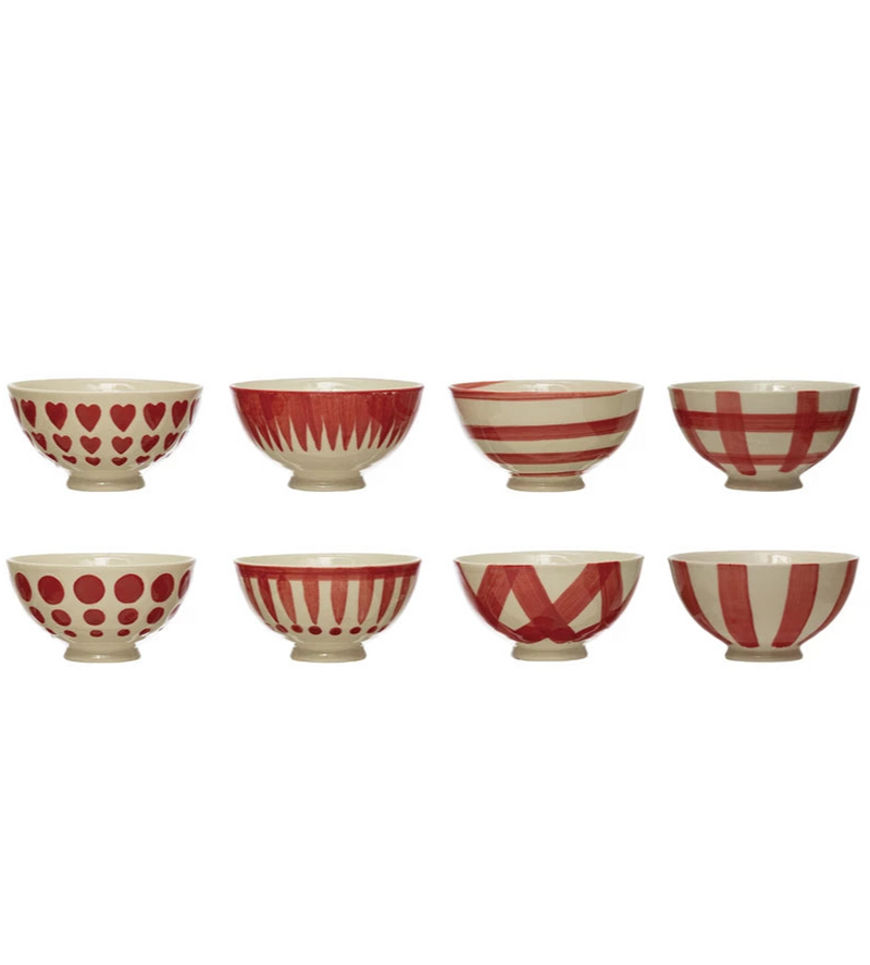 Hand-Painted Stoneware Latte Bowl | Red and White