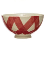 Hand-Painted Stoneware Latte Bowl | Red and White