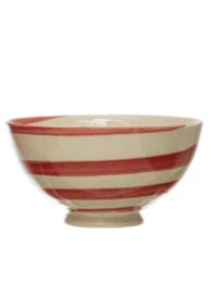Hand-Painted Stoneware Latte Bowl | Red and White