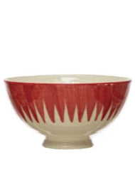 Hand-Painted Stoneware Latte Bowl | Red and White
