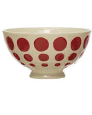 Hand-Painted Stoneware Latte Bowl | Red and White