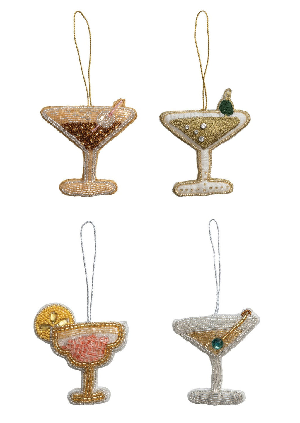 4"H Beaded Fabric Cocktail Ornament, Multi Color, 4 Styles