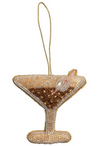 Beaded cocktail glass ornament on a white background