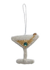 Beaded cocktail glass ornament on a white background