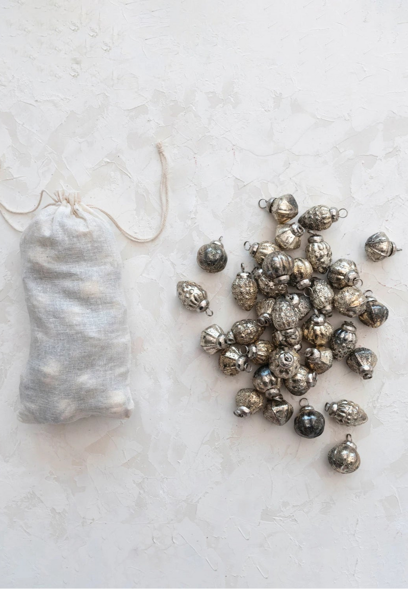 Embossed Glass Ornaments in Muslin Bag | Set of 36