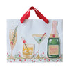 Paper Gift Bag with Holiday Cocktails & Red Ribbon Handles