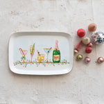 Stoneware Platter w/ Holiday Cocktails & Gold Electroplating