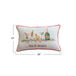 Cotton Slub Printed Lumbar Pillow with Embroidery FaLaLa | 20"L x 12"H