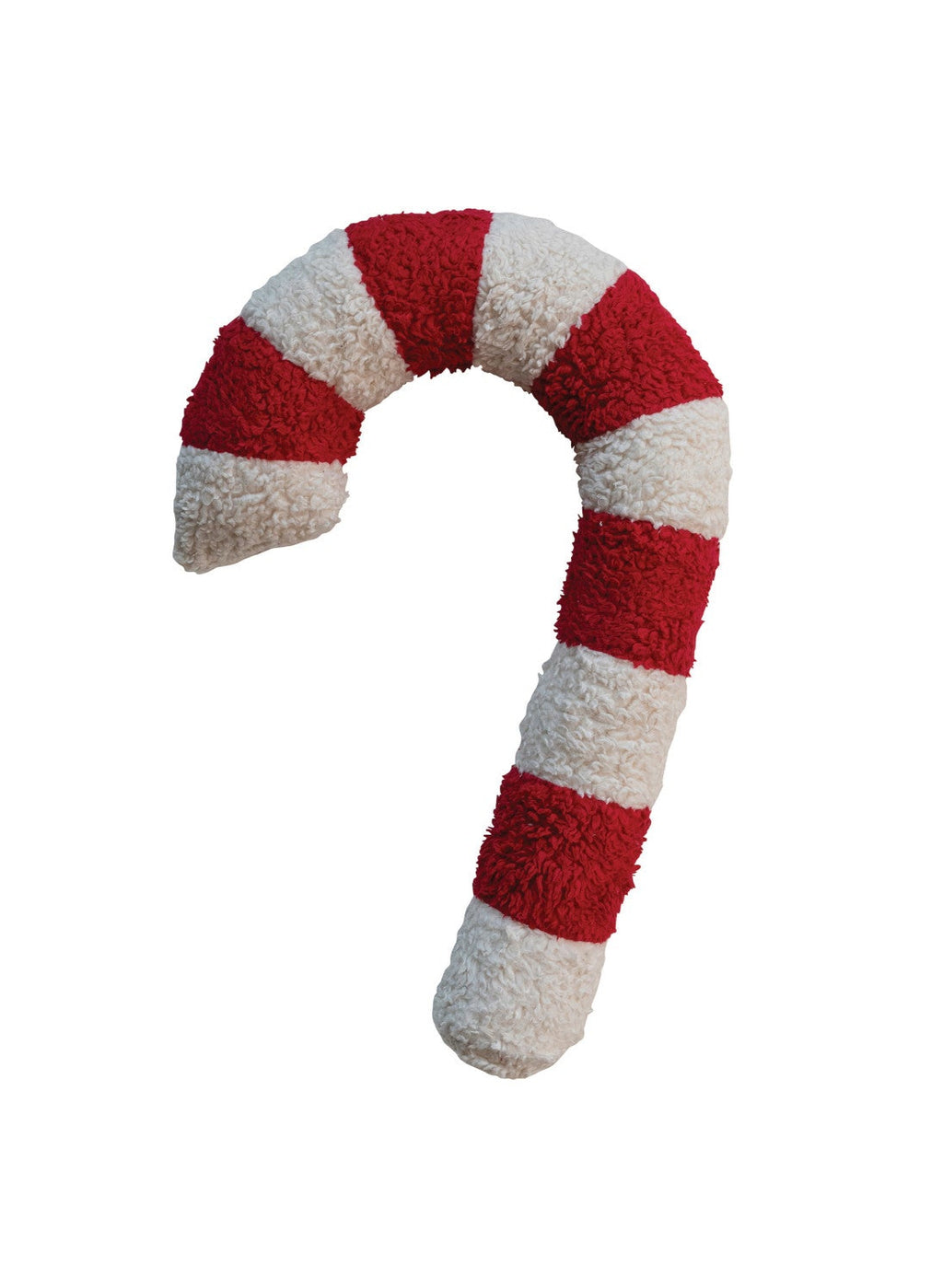 22"L x 13"W Cotton Sherpa Candy Cane Shaped Pillow, Red & White