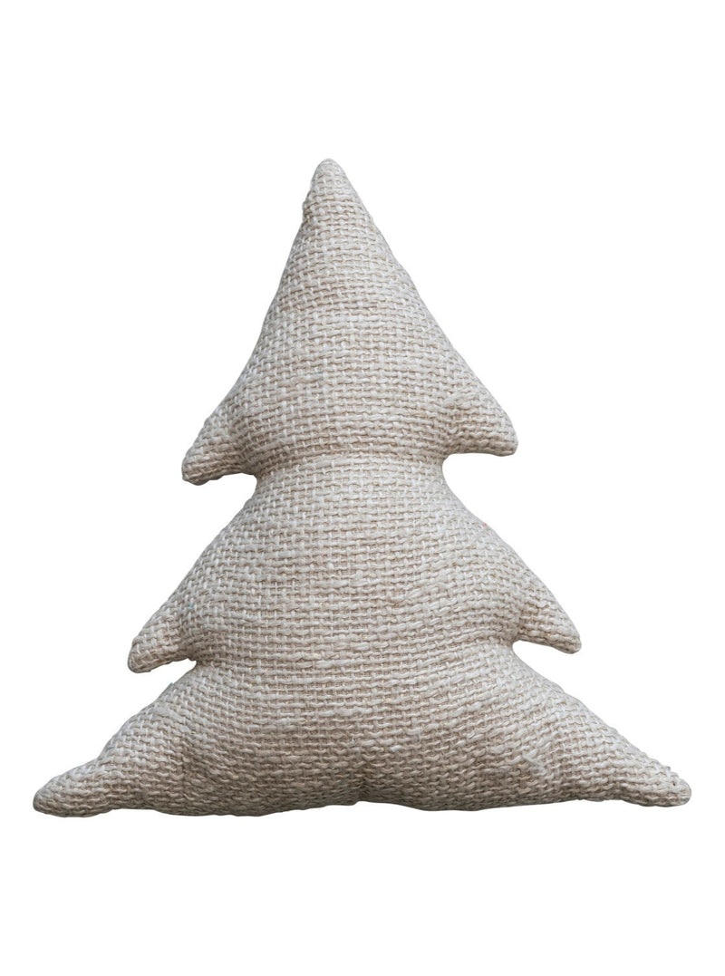 18"L x 18"H Woven Cotton Slub Tree Shaped Pillow w/ Metallic Gold Thread, Natural
