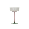 Stemmed Champagne/Coupe Glass w/ Pink Stem & Green Base | 10 oz