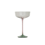 Stemmed Champagne/Coupe Glass w/ Pink Stem & Green Base | 10 oz