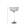 Stemmed Champagne/Coupe Glass w/ Pink Stem & Green Base | 10 oz