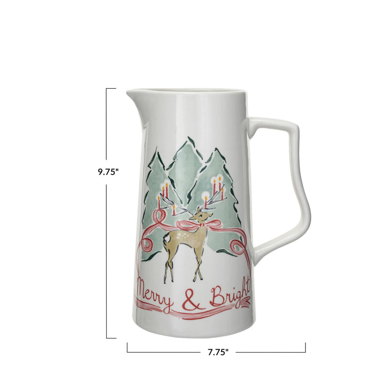 Stoneware Pitcher with Reindeer Motif