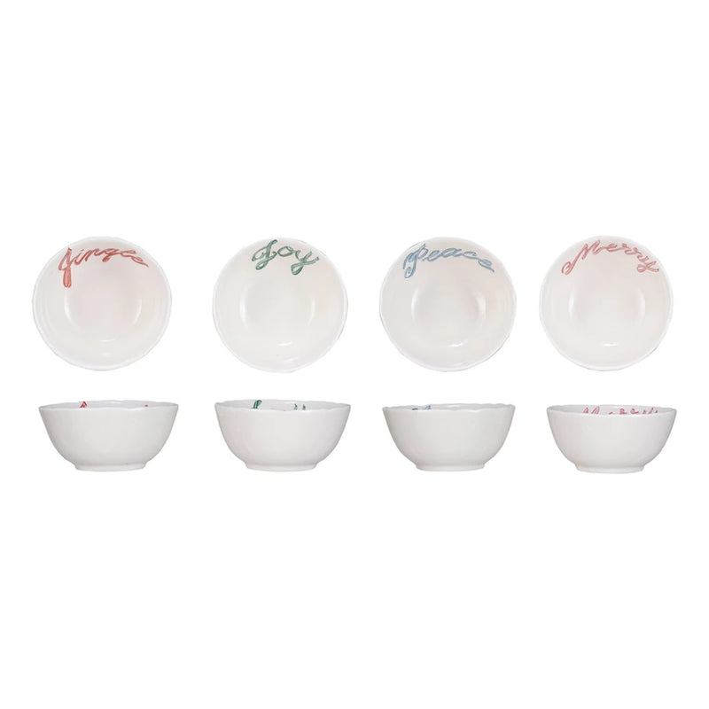 Stoneware Bowl w/ Holiday Word | 4 Styles