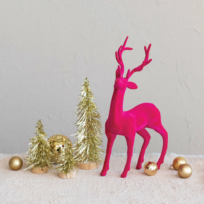 Flocked Plastic Standing Reindeer | Fuchsia Pink