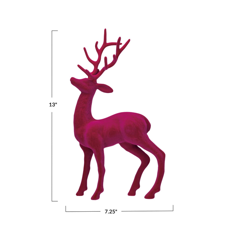 Flocked Plastic Standing Reindeer | Fuchsia Pink