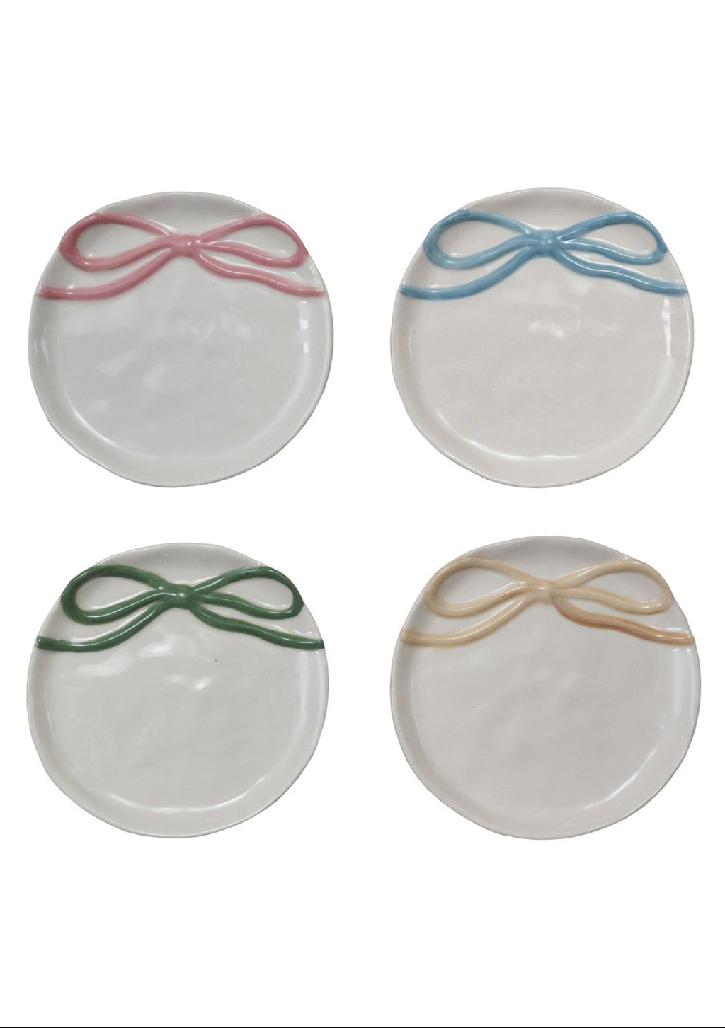 4-1/4" Round Stoneware Dish with Bow, 4 Colors