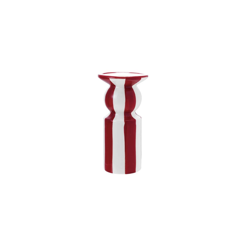 Hand-Painted Ceramic Striped Taper Holder | Red and White | 2 sizes