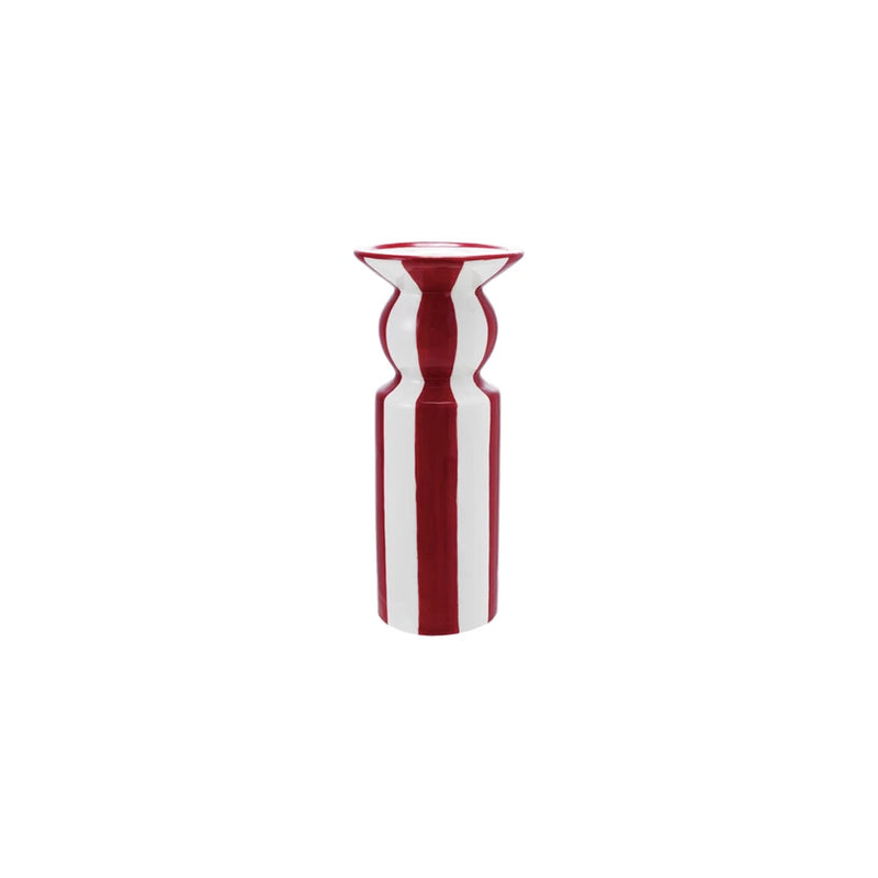 Hand-Painted Ceramic Striped Taper Holder | Red and White | 2 sizes
