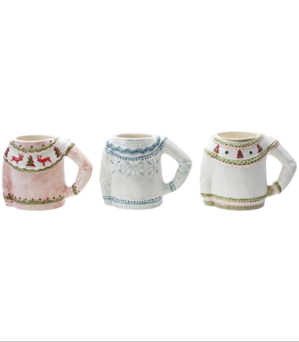 3" Round x 4-1/2"H 14 oz. Stoneware Sweater Shaped Mug, 3 Styles ©