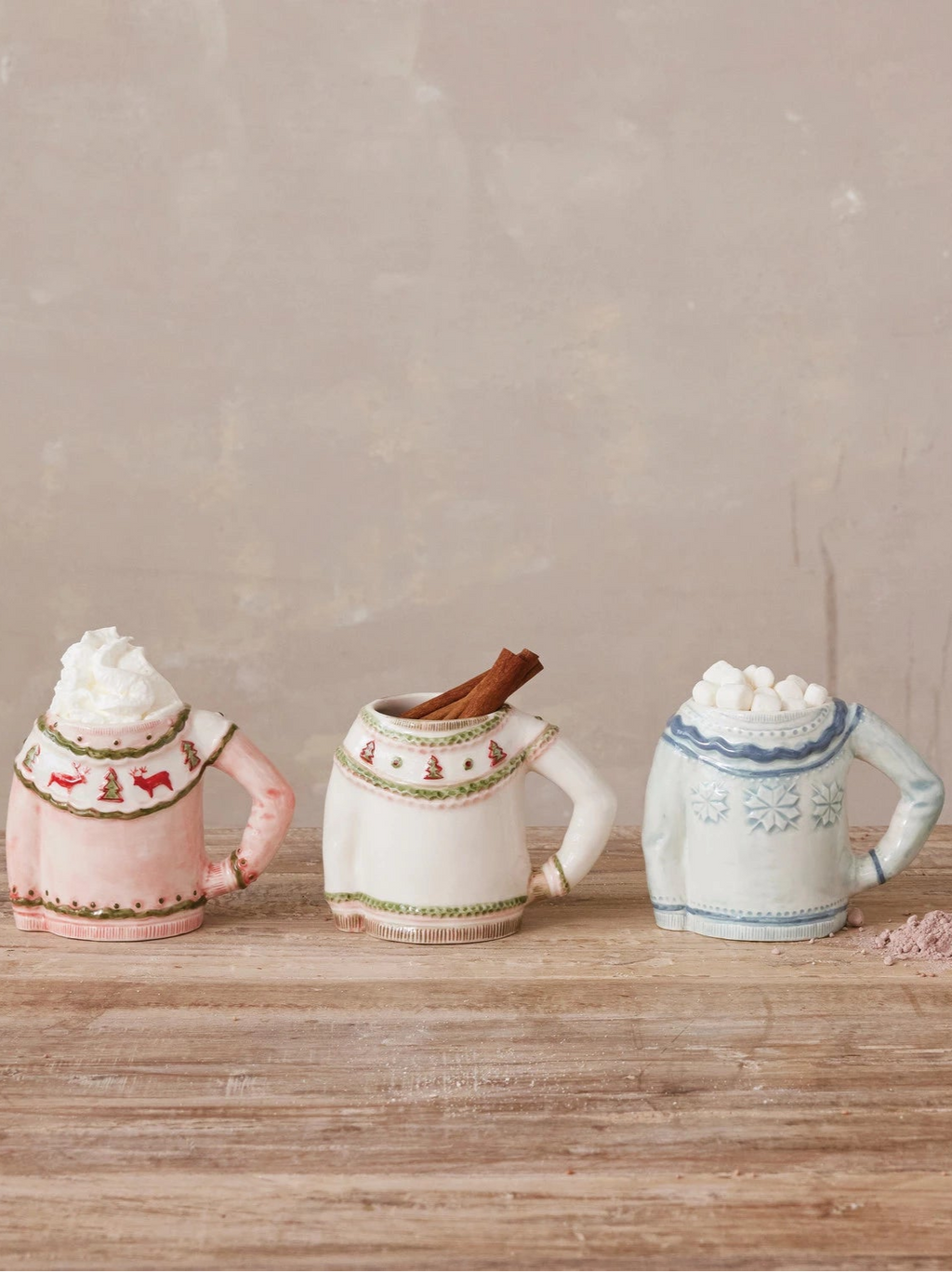 3" Round x 4-1/2"H 14 oz. Stoneware Sweater Shaped Mug, 3 Styles ©