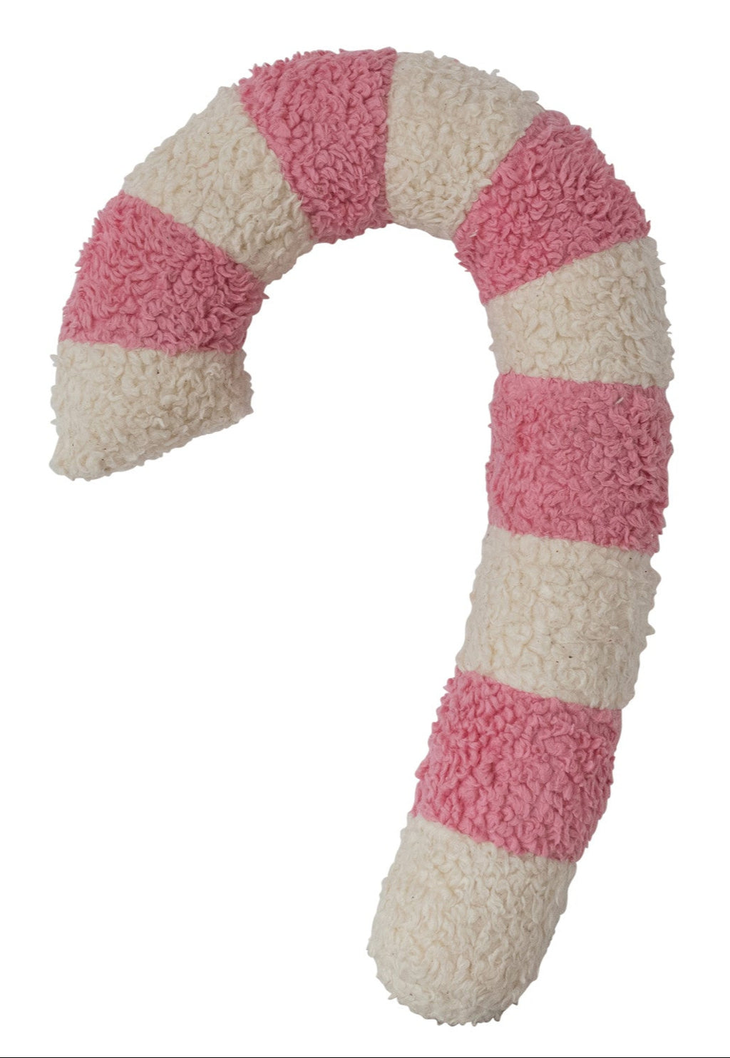 Cotton Faux Sherpa Candy Cane Shaped Pillow, Pink & Natural
