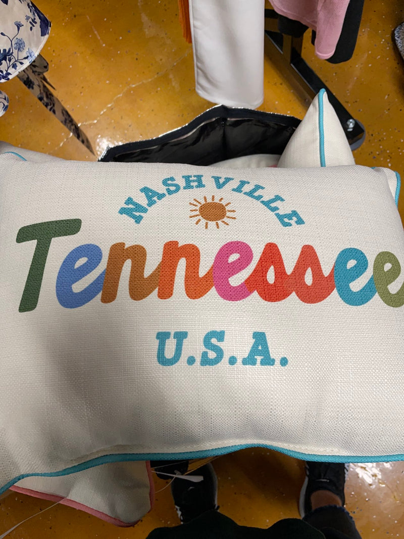 Lumbar Pillow - Off White with Teal Piping, Nashville, Tennessee