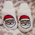 Santa Face Faux Rabbit Fur Slippers - Cream