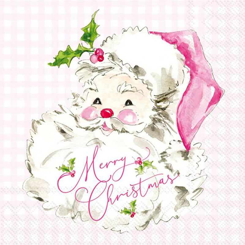 Pink Santa Merry Christmas Paper Cocktail Napkins | 20 count