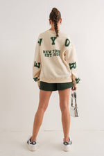 Oversized New York Sweatshirt - Cream & Hunter Green