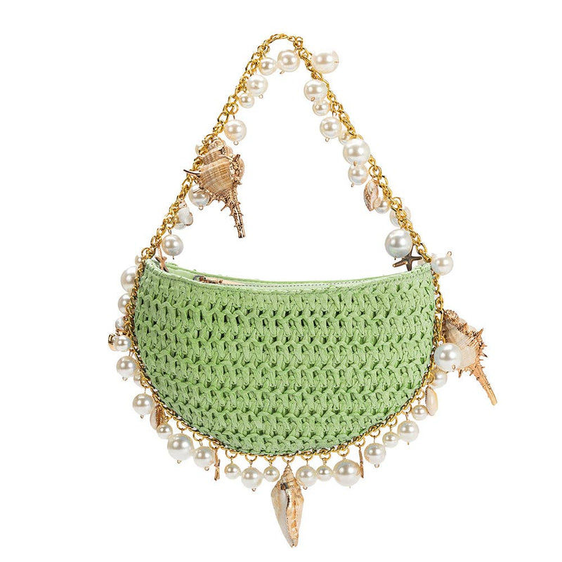 Melie Bianco - Isla Lime Small Shells Straw Top Handle Bag