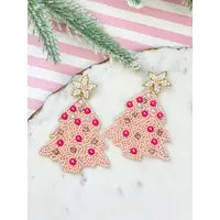 Pink Pearl Christmas Tree Dangle Earrings