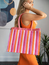 Janna Woven Tote Bag - Pink and Orange
