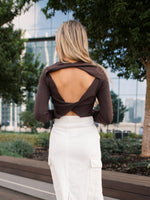 Rana Sweater with Twisted Open Back- Dark Chocolate