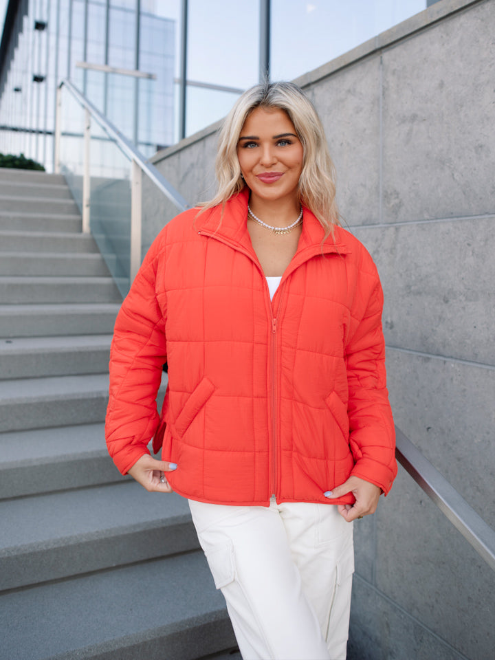 Just in Time Quilted Puffer Jacket - Orange