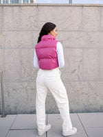 Vegan Leather Mini Puffer Vest- Pink