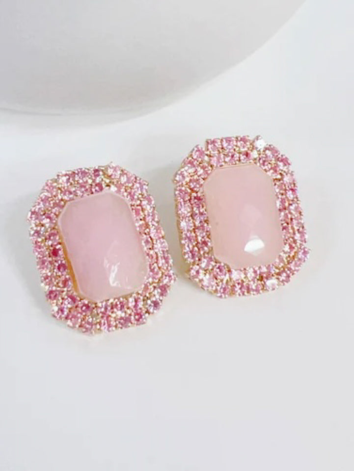 Never a Dull Moment Rhinestone Earrings - Pink