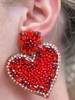 'Heart's Desire' Rhinestone & Bead Statement Earrings - Red