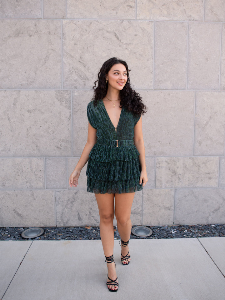 Coming and Going Mini Dress-Emerald