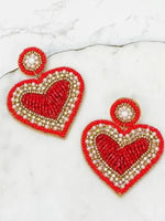 'Thundering Heart' Beaded Earrings - Red
