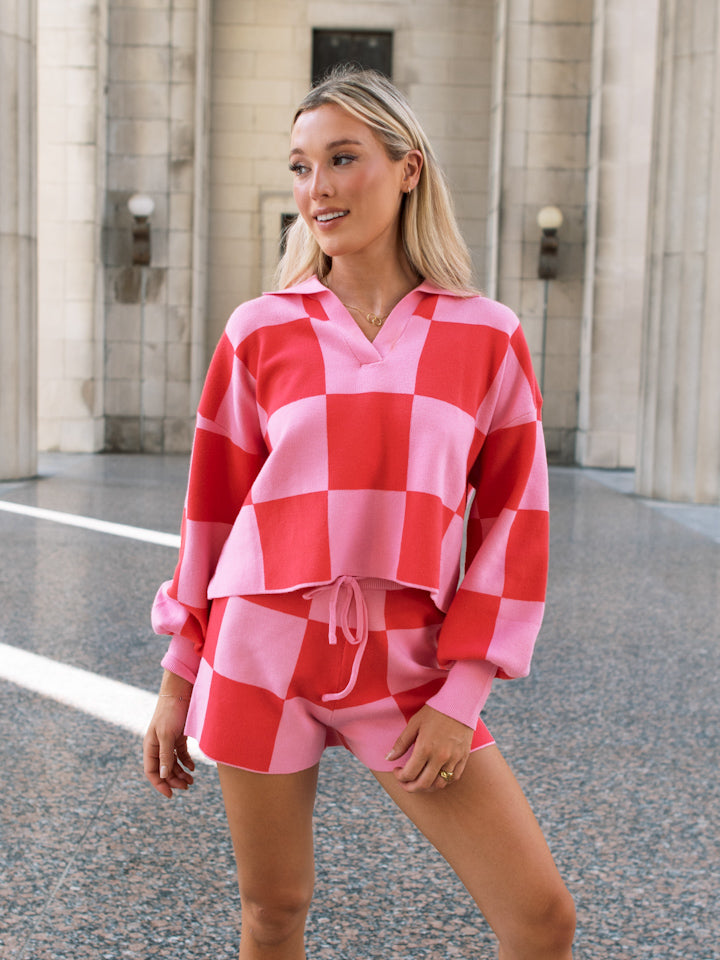 Checked Out Knit Checkered Pullover